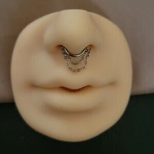 14 gauge 8mm stainless steel silver septum piercing with chains